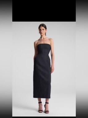 ALC Wool Cashmere Strapless Black Midi Dress